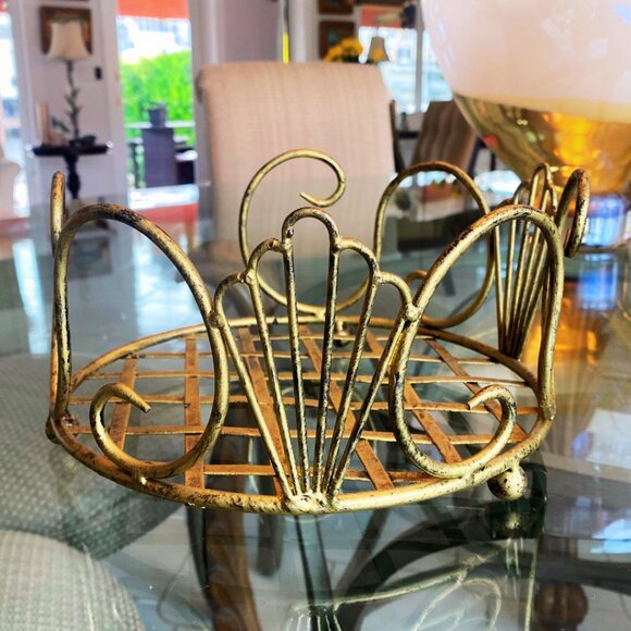 Set of 3 Metal Plate, Silverware, and Napkin Holders, Antiqued Distressed Gold - Picture 9 of 12